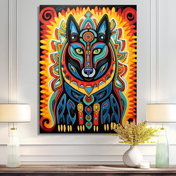 Radiant Boho Portrait Of Ethnic Black Dog - Multi-Color Dog Wall Art